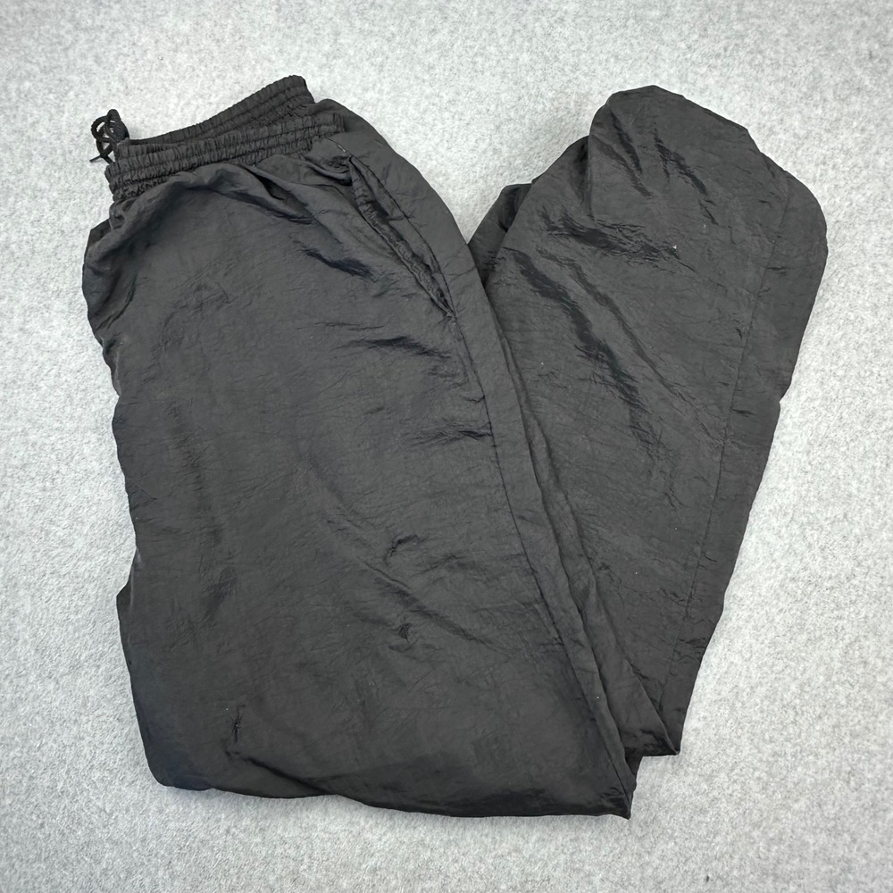 Vtg Pony Mens Black Nylon Track Pants XL Elastic Waist Drawstring Lined